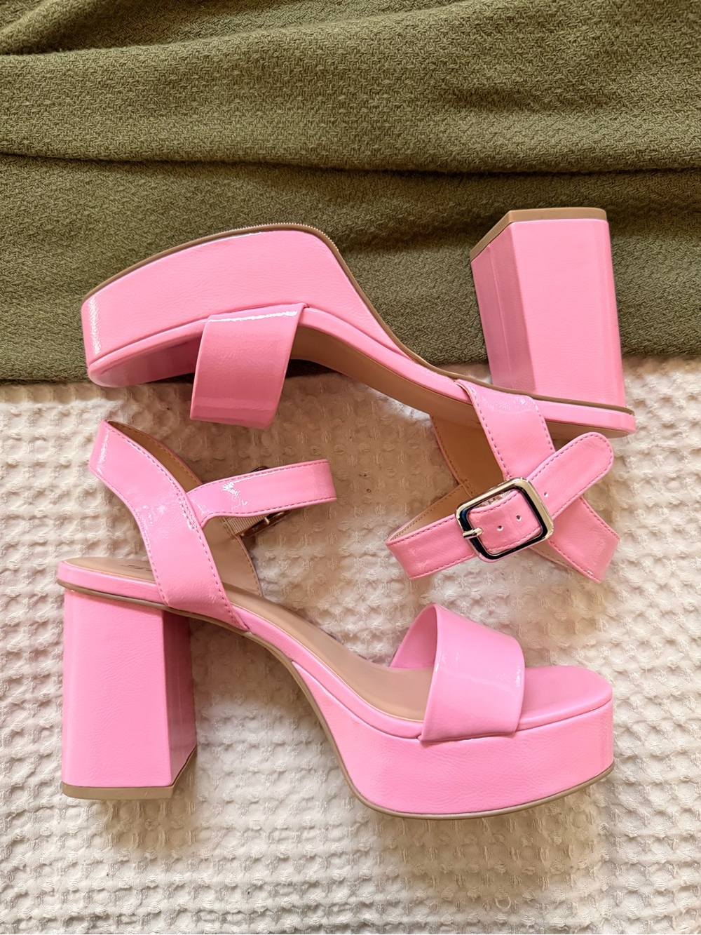 Soda Pink Patent Platform Block Heel Sandals